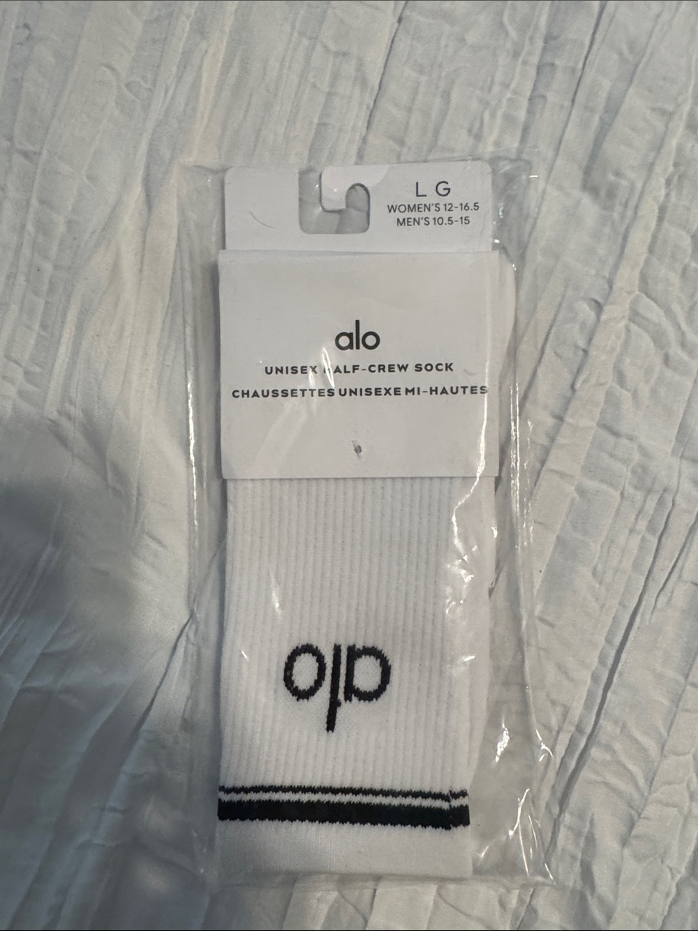 ALO Yoga White Half-Crew Athletic Socks with Black Logo